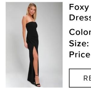 Lulus Foxy Black Strapless Floor Length Dress Sz Small